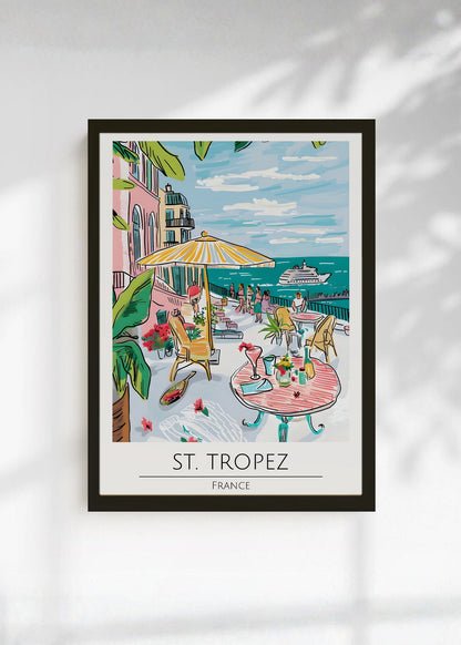 Cuadro Decorativo Travel, St. Tropez, Francia, Ilustración Café