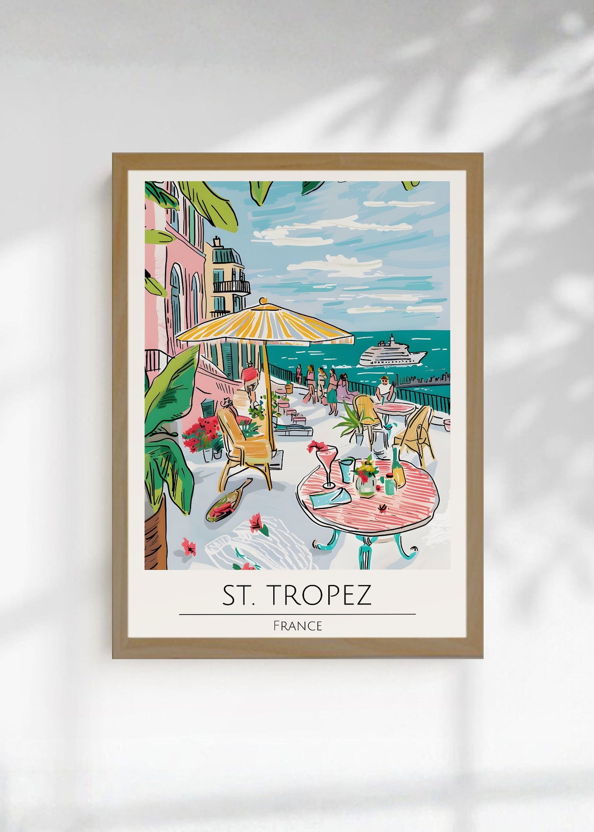 Cuadro Decorativo Travel, St. Tropez, Francia, Ilustración Café