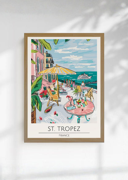 Cuadro Decorativo Travel, St. Tropez, Francia, Ilustración Café