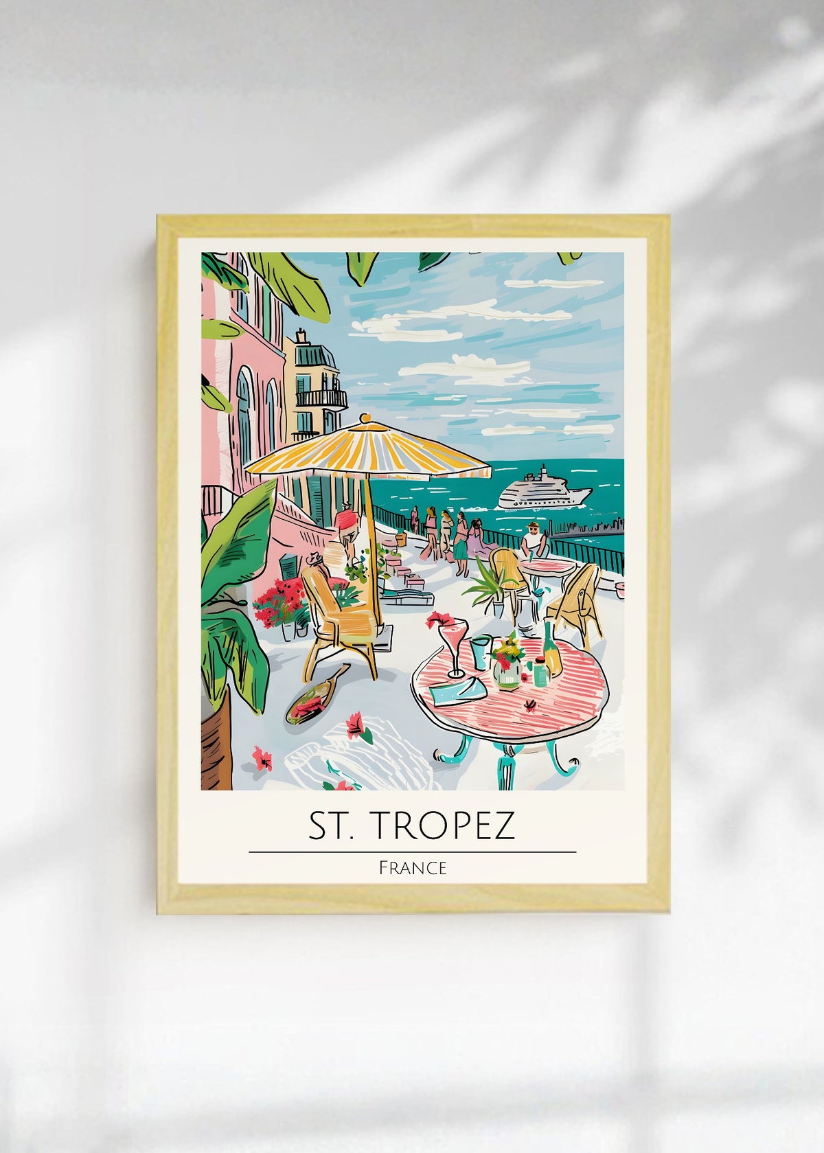 Cuadro Decorativo Travel, St. Tropez, Francia, Ilustración Café