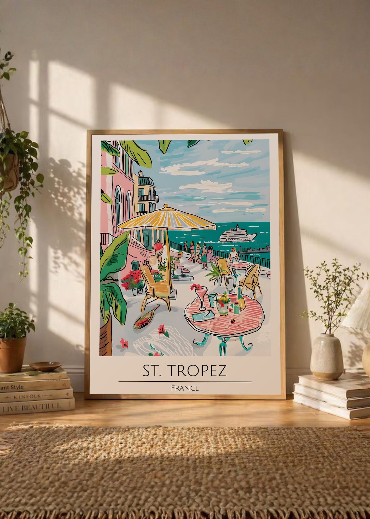 Cuadro Decorativo Travel, St. Tropez, Francia, Ilustración Café