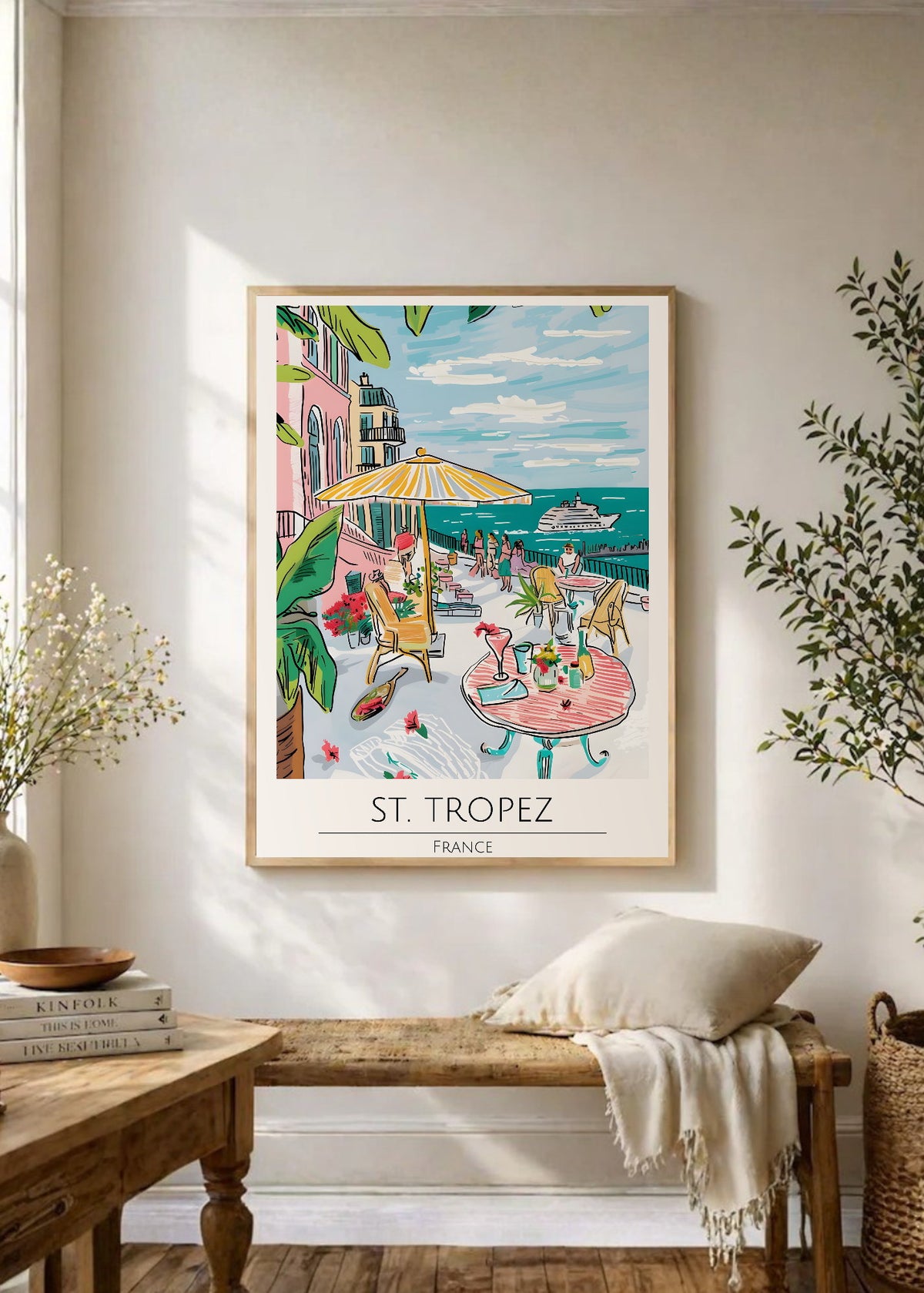 Cuadro Decorativo Travel, St. Tropez, Francia, Ilustración Café