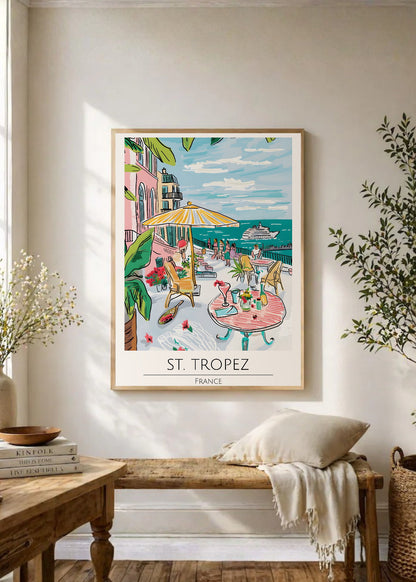 Cuadro Decorativo Travel, St. Tropez, Francia, Ilustración Café