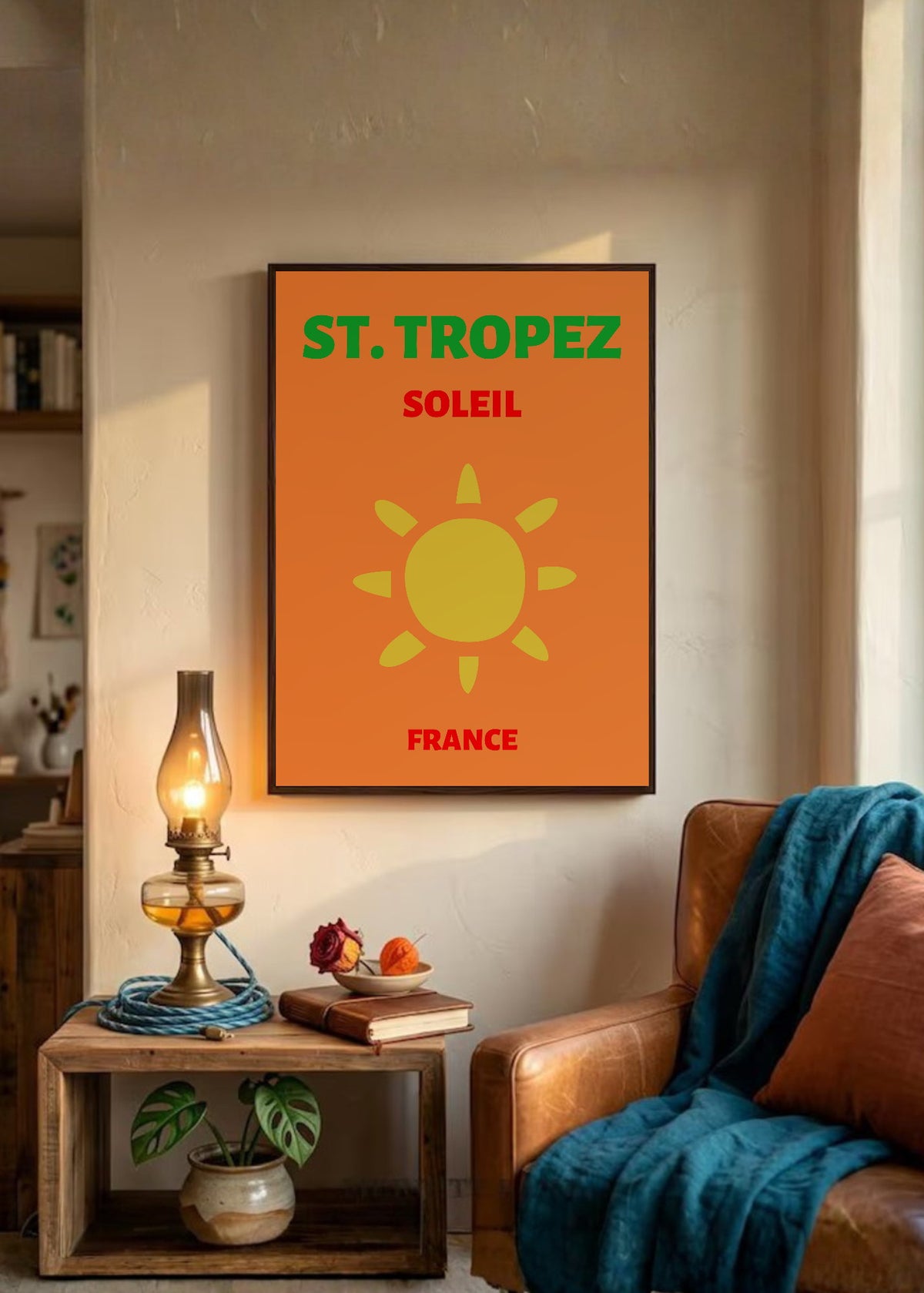 Cuadro Decorativo Travel, St. Tropez, Francia, Sol Naranja