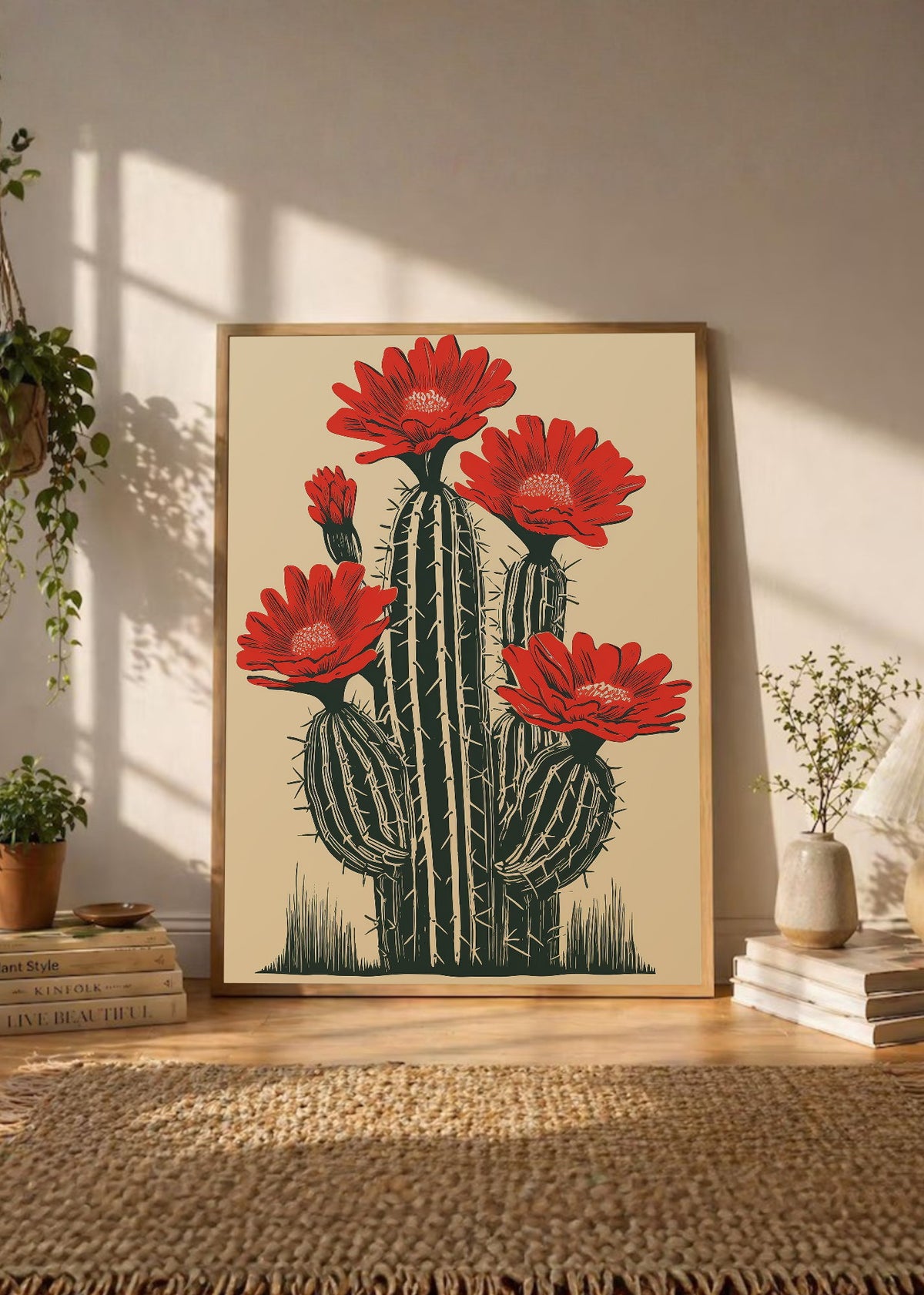Cuadro Decorativo Trendy, Aloe Maceta Roja Crema