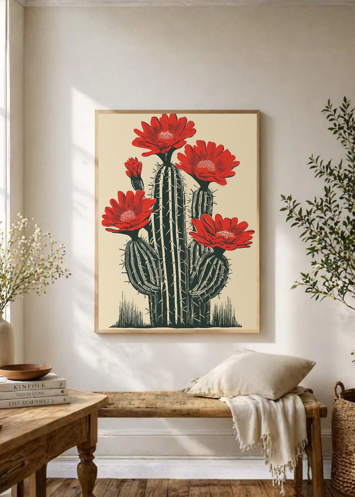 Cuadro Decorativo Trendy, Aloe Maceta Roja Crema