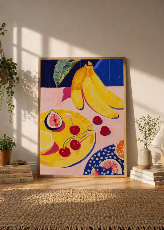 Cuadro Decorativo Trendy, Bananas Frutas Azul Amarillo