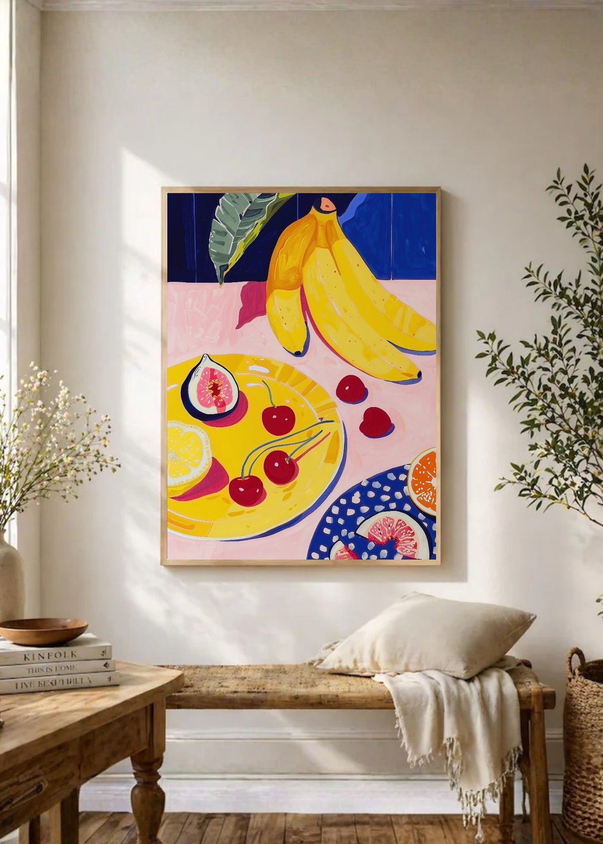 Cuadro Decorativo Trendy, Bananas Frutas Azul Amarillo