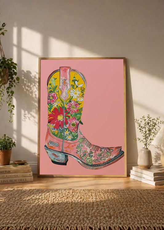 Cuadro Decorativo Trendy, Bota Texana Flores Multicolor
