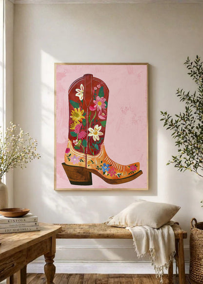 Cuadro Decorativo Trendy, Bota Texana Flores Rosa