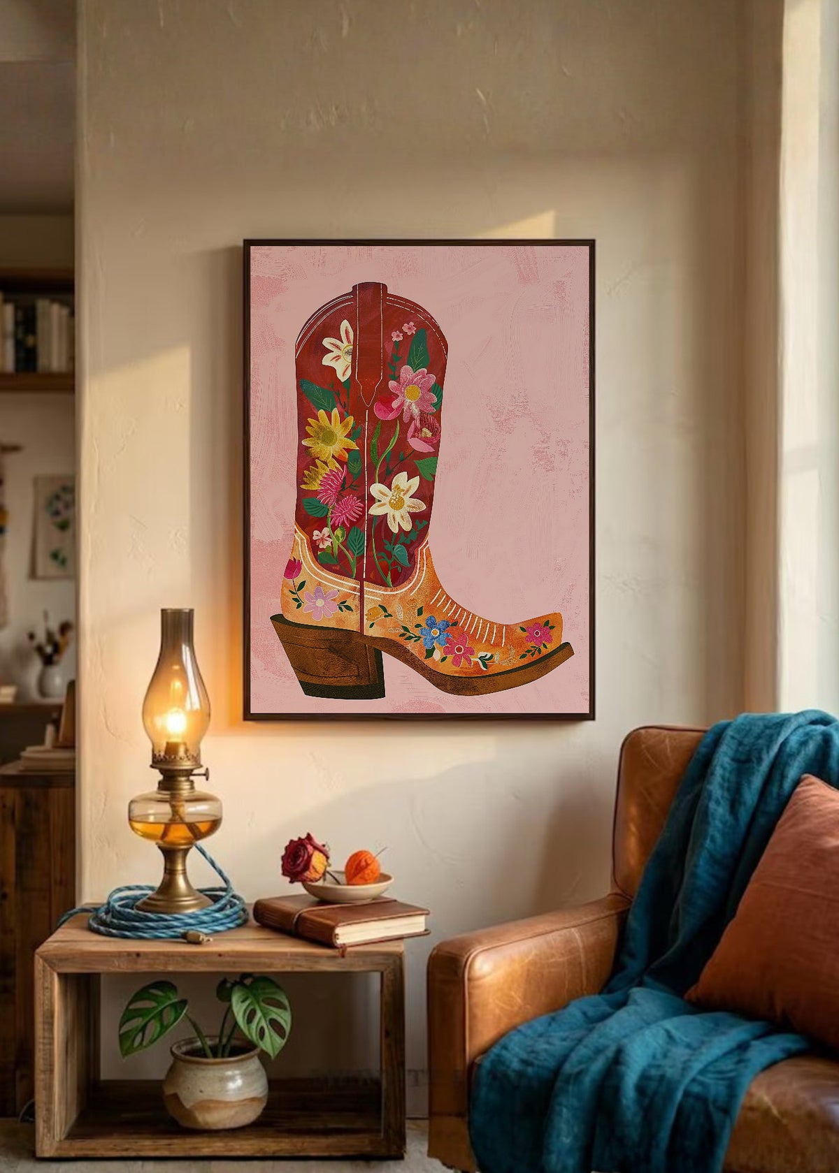 Cuadro Decorativo Trendy, Bota Texana Flores Rosa