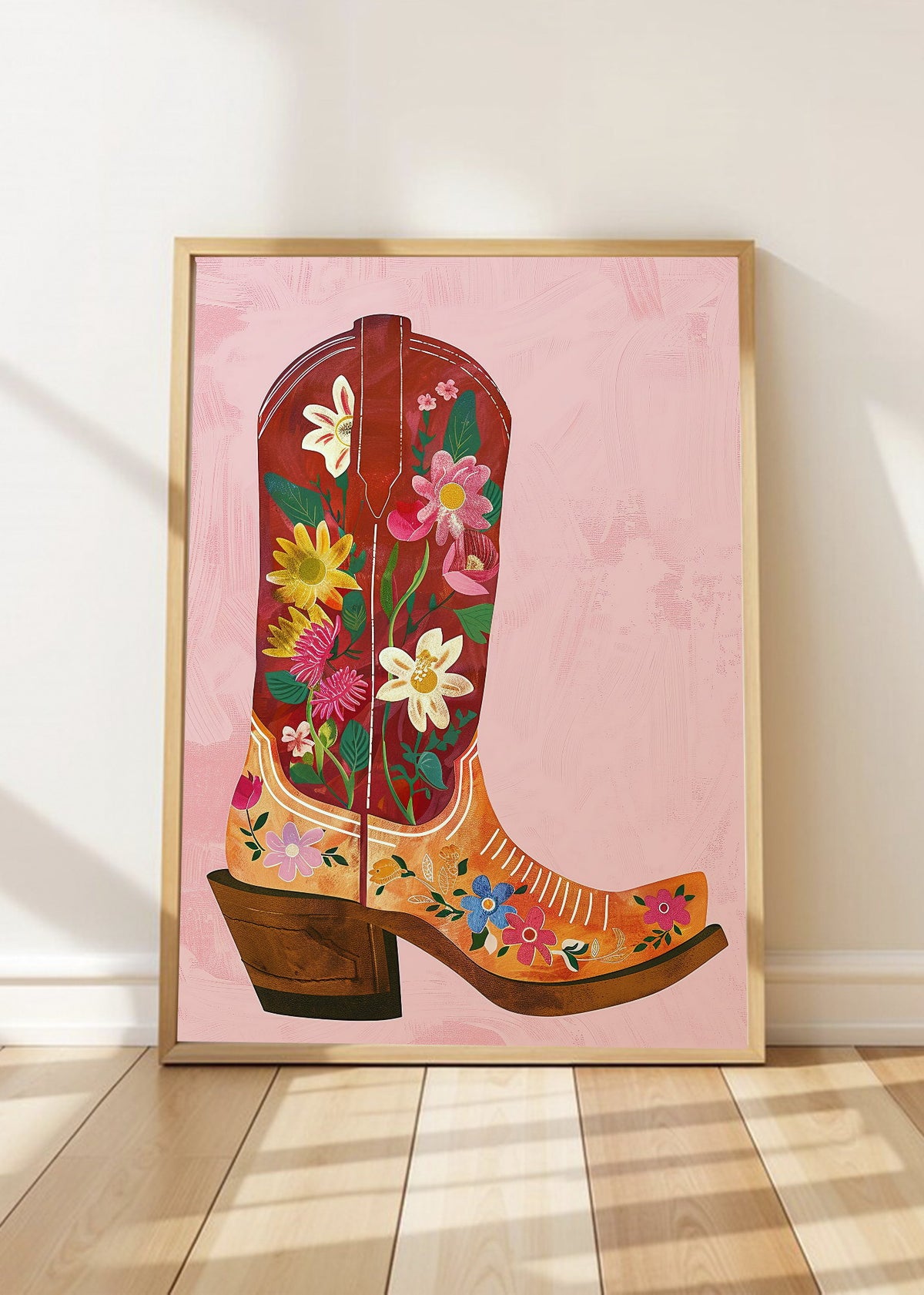 Cuadro Decorativo Trendy, Bota Texana Flores Rosa