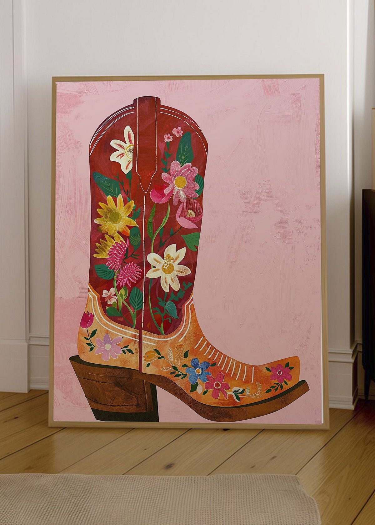 Cuadro Decorativo Trendy, Bota Texana Flores Rosa