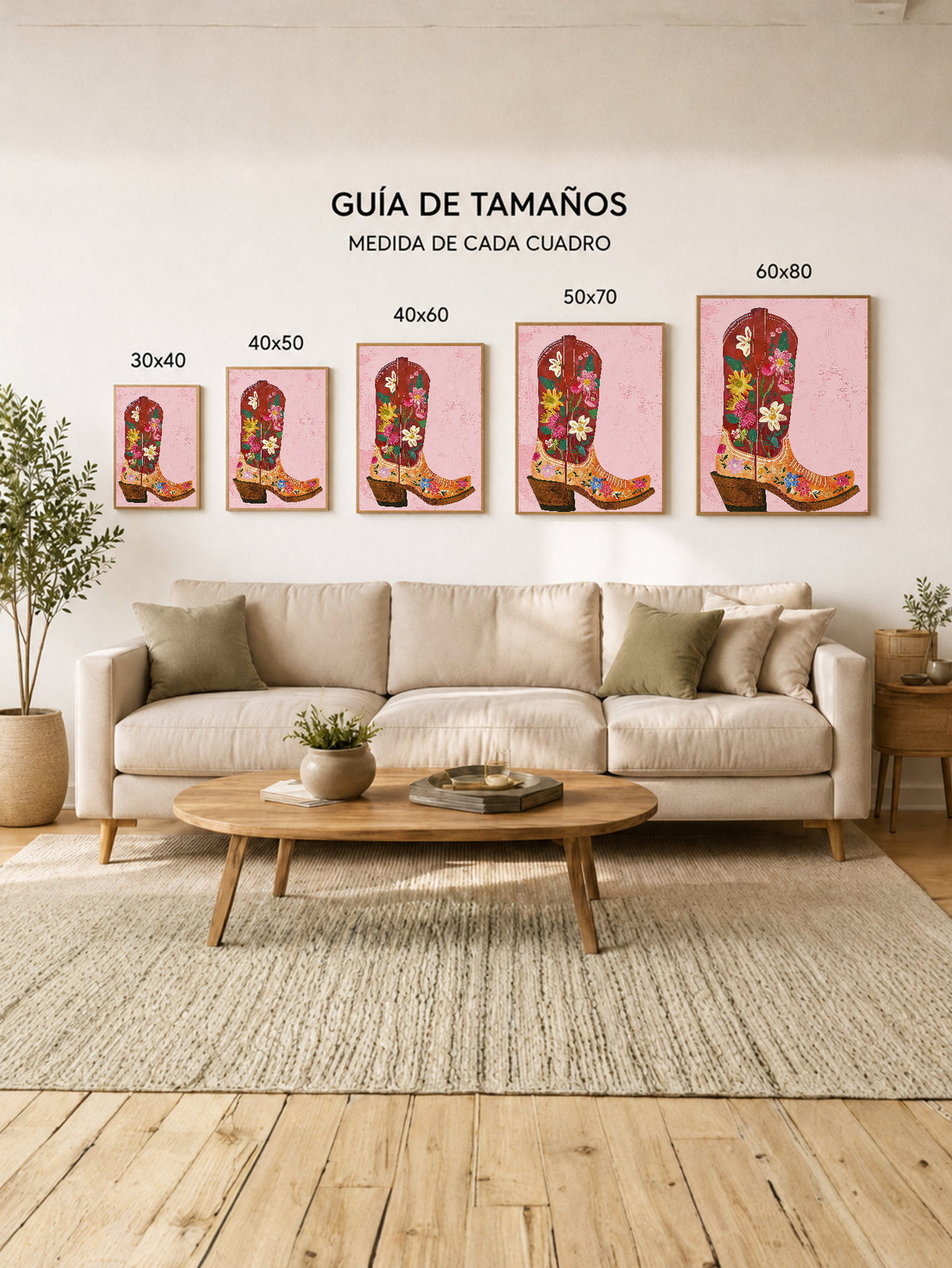 Cuadro Decorativo Trendy, Bota Texana Flores Rosa