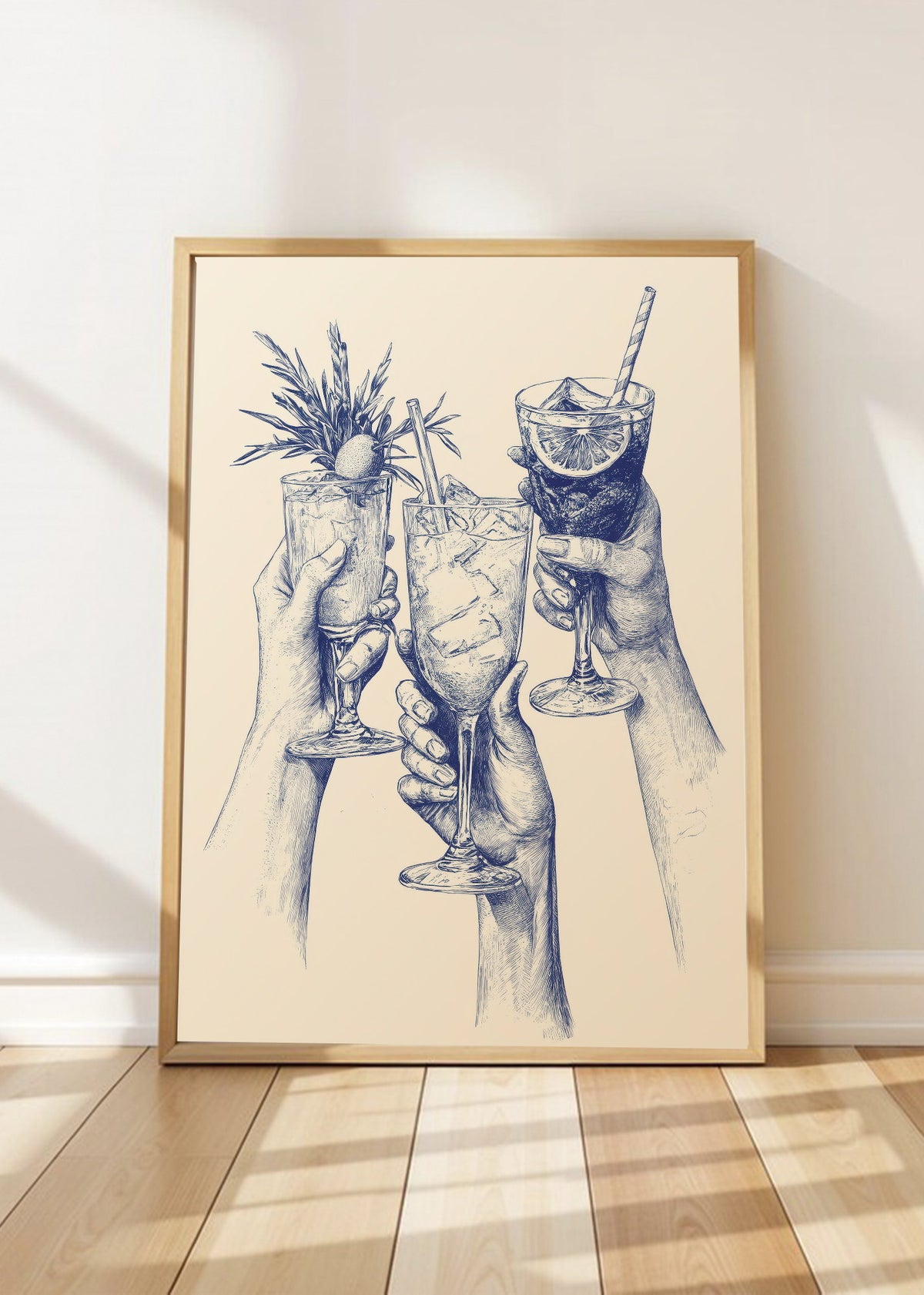 Cuadro Decorativo Trendy, Brindis Cocteles Dibujo Azul