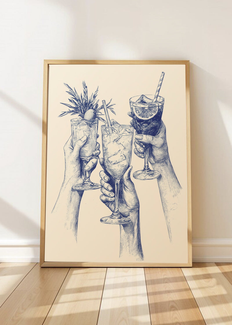 Brindis Cocteles Dibujo Azul