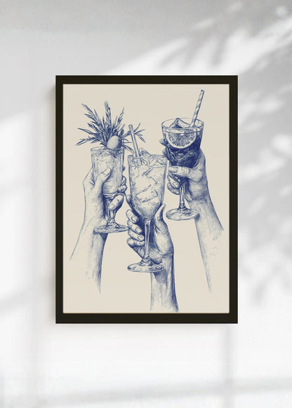 Cuadro Decorativo Trendy, Brindis Cocteles Dibujo Azul