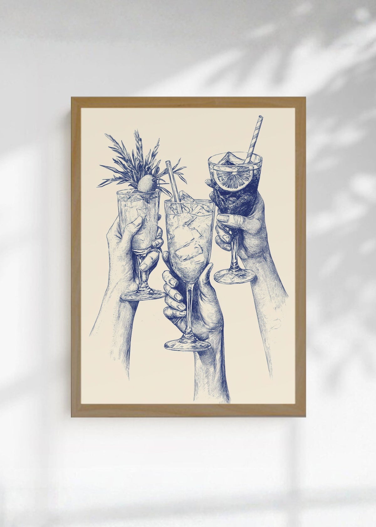 Cuadro Decorativo Trendy, Brindis Cocteles Dibujo Azul