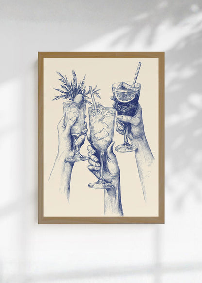 Cuadro Decorativo Trendy, Brindis Cocteles Dibujo Azul