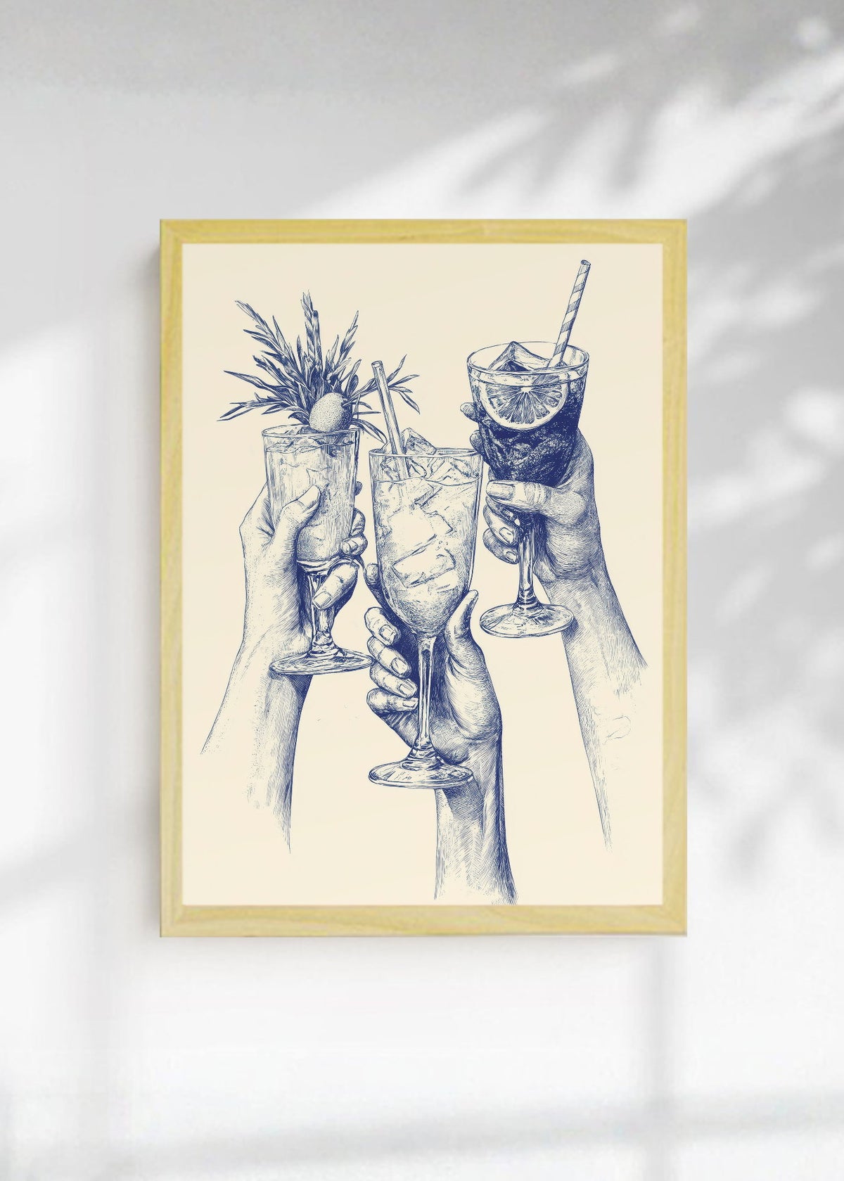 Cuadro Decorativo Trendy, Brindis Cocteles Dibujo Azul