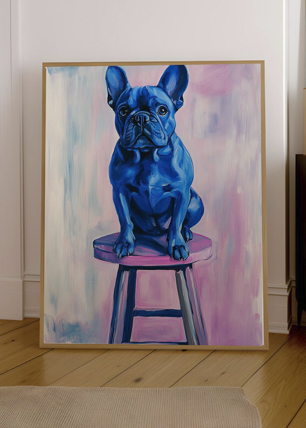 Cuadro Decorativo Trendy, Bulldog Azul Banqueta