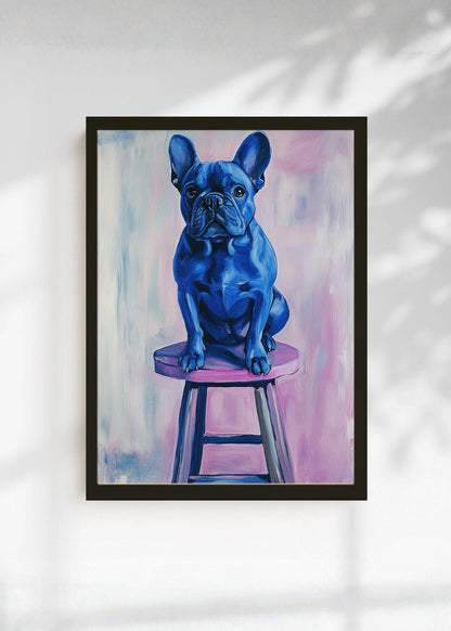 Cuadro Decorativo Trendy, Bulldog Azul Banqueta