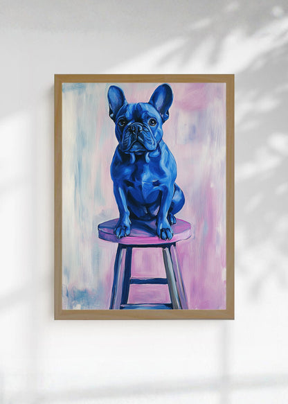 Cuadro Decorativo Trendy, Bulldog Azul Banqueta