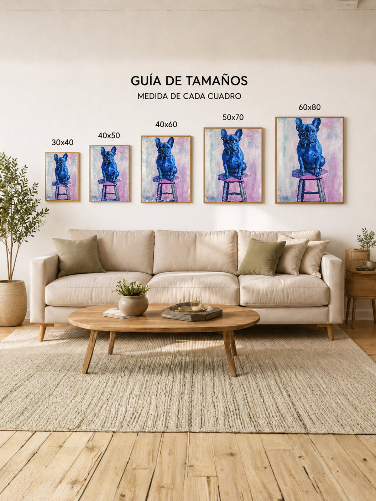 Cuadro Decorativo Trendy, Bulldog Azul Banqueta