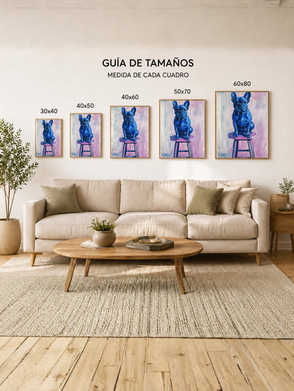 Cuadro Decorativo Trendy, Bulldog Azul Banqueta
