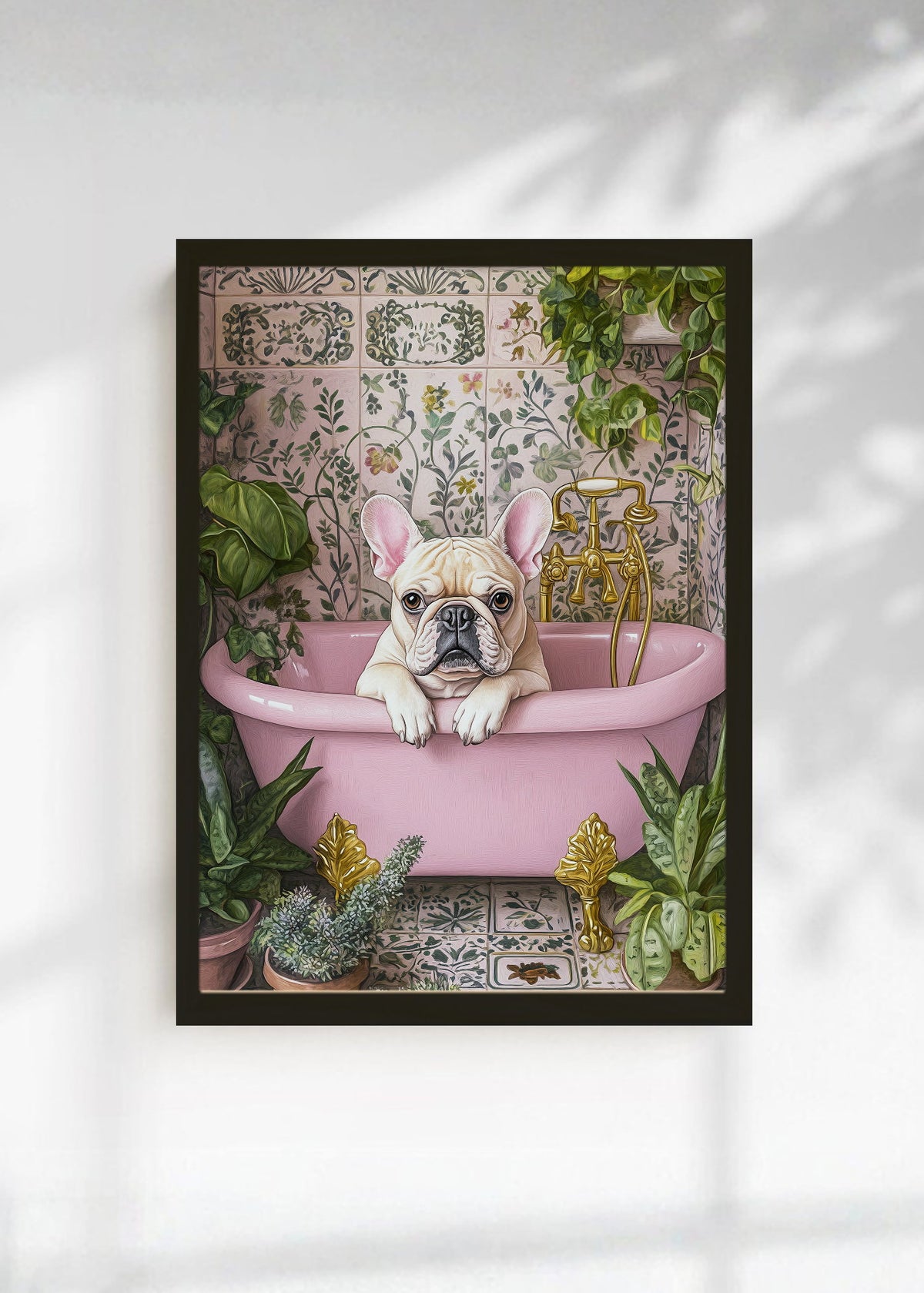 Cuadro Decorativo Trendy, Bulldog Bañera Rosa Azulejos