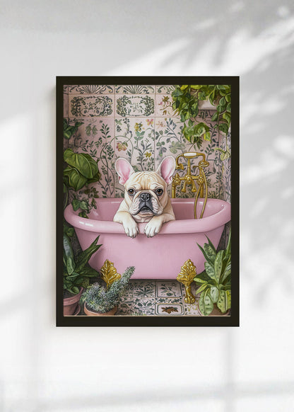 Cuadro Decorativo Trendy, Bulldog Bañera Rosa Azulejos