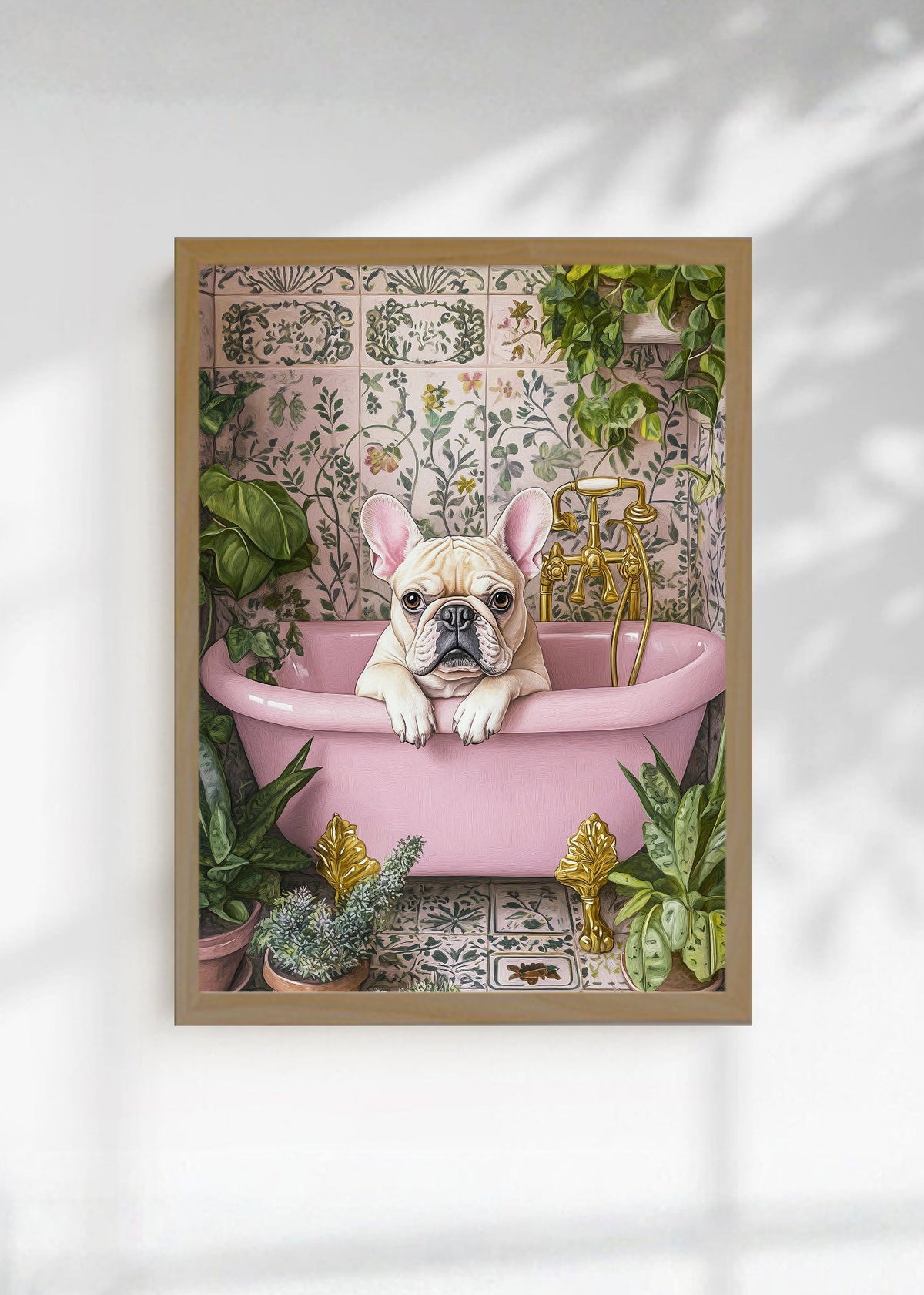 Cuadro Decorativo Trendy, Bulldog Bañera Rosa Azulejos