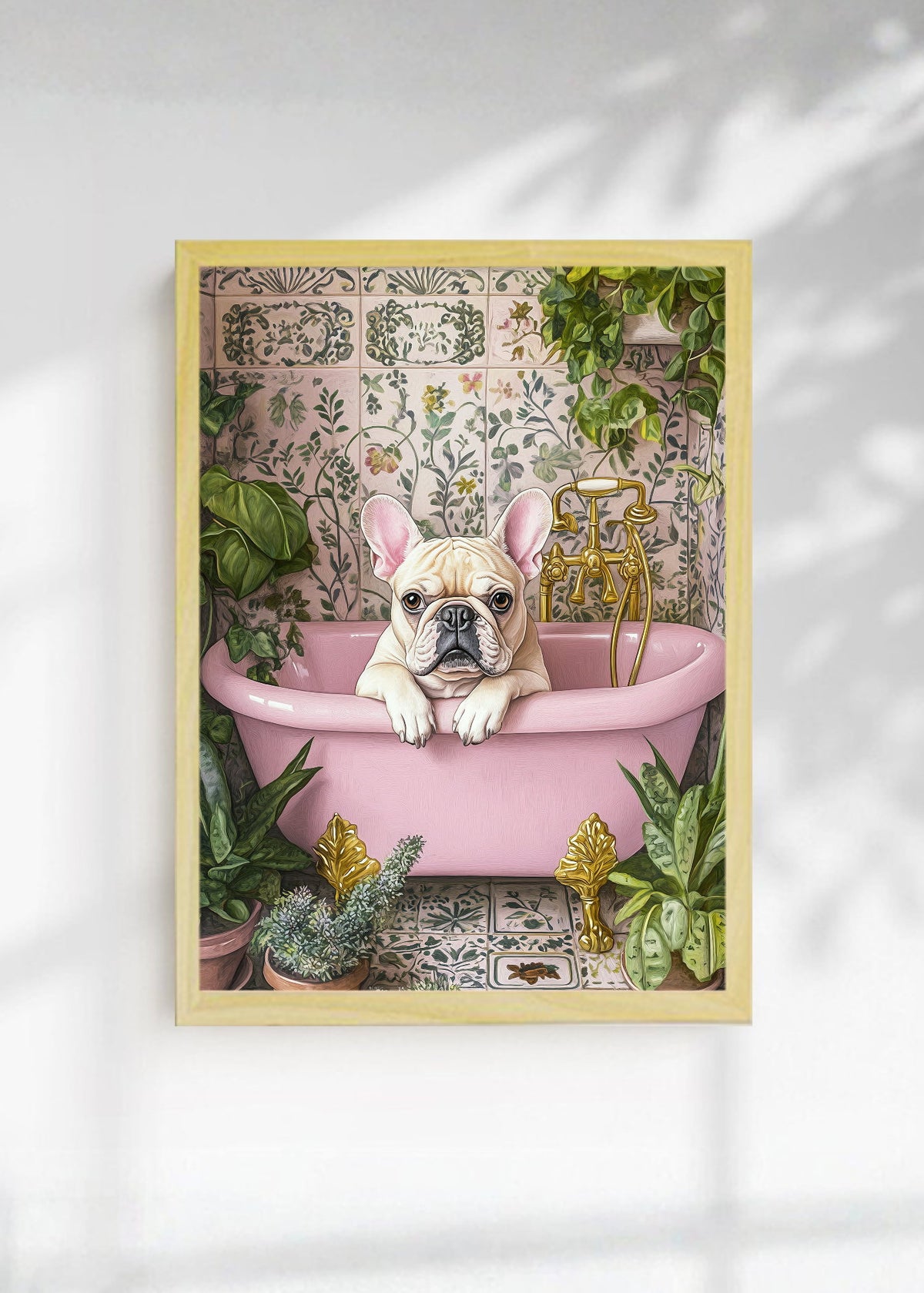 Cuadro Decorativo Trendy, Bulldog Bañera Rosa Azulejos