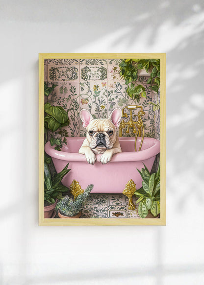 Cuadro Decorativo Trendy, Bulldog Bañera Rosa Azulejos