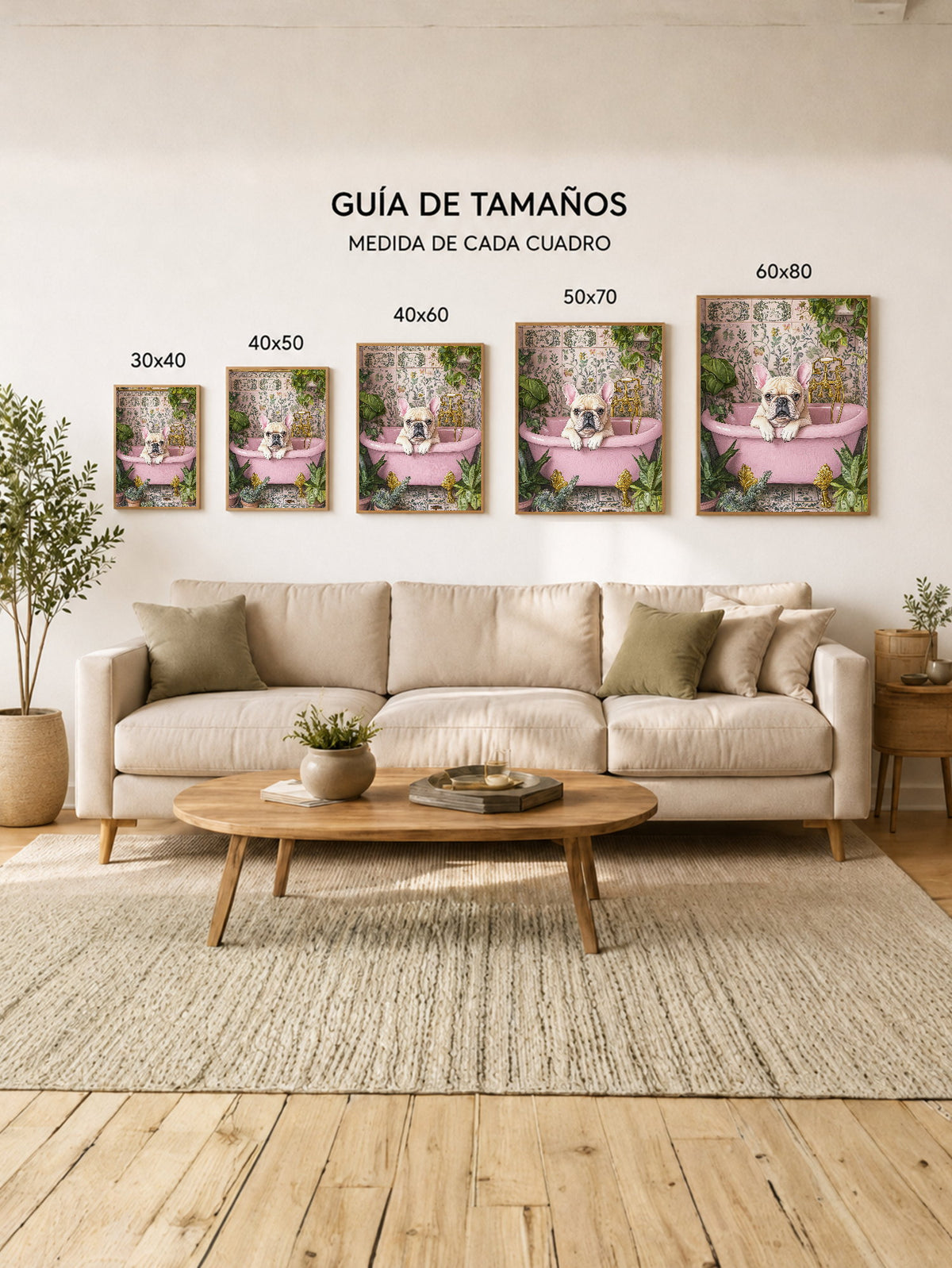 Cuadro Decorativo Trendy, Bulldog Bañera Rosa Azulejos