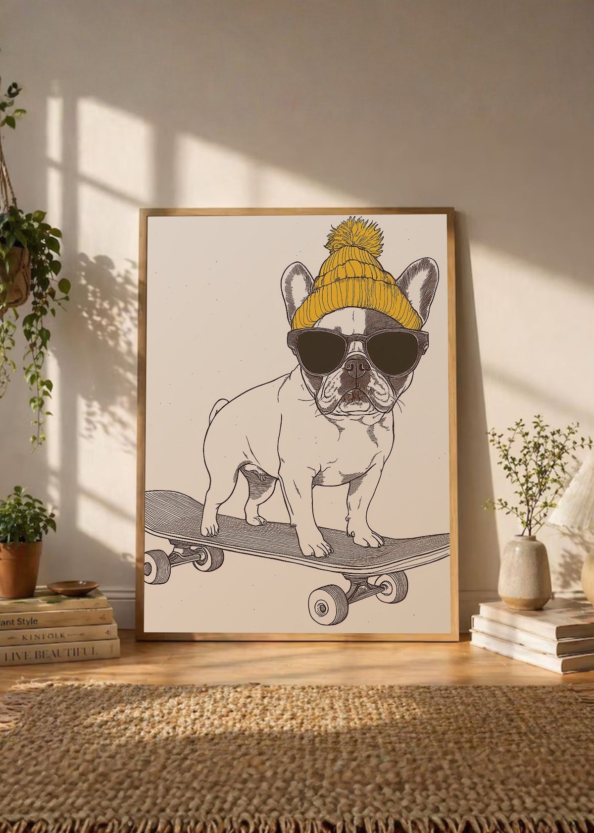 Cuadro Decorativo Trendy, Bulldog Skate Gorro Mostaza