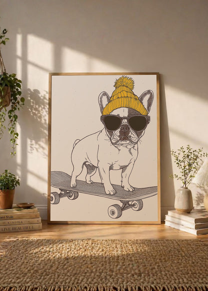 Cuadro Decorativo Trendy, Bulldog Skate Gorro Mostaza