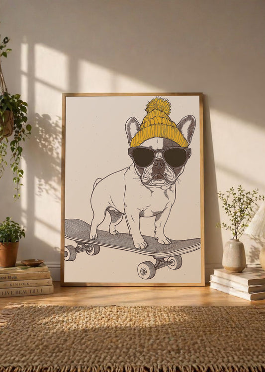 Cuadro Decorativo Trendy, Bulldog Skate Gorro Mostaza