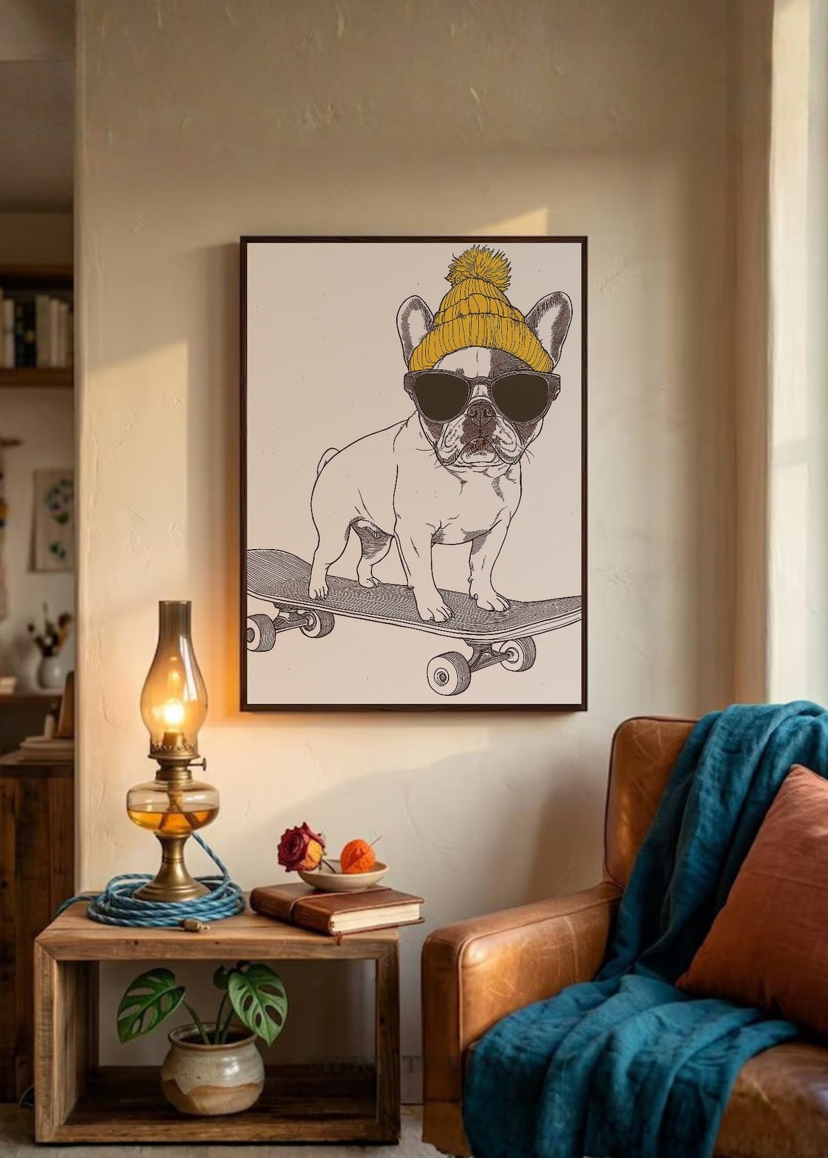 Cuadro Decorativo Trendy, Bulldog Skate Gorro Mostaza