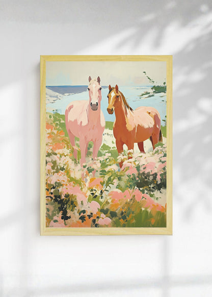 Cuadro Decorativo Trendy, Caballos Campo Flores Rosa
