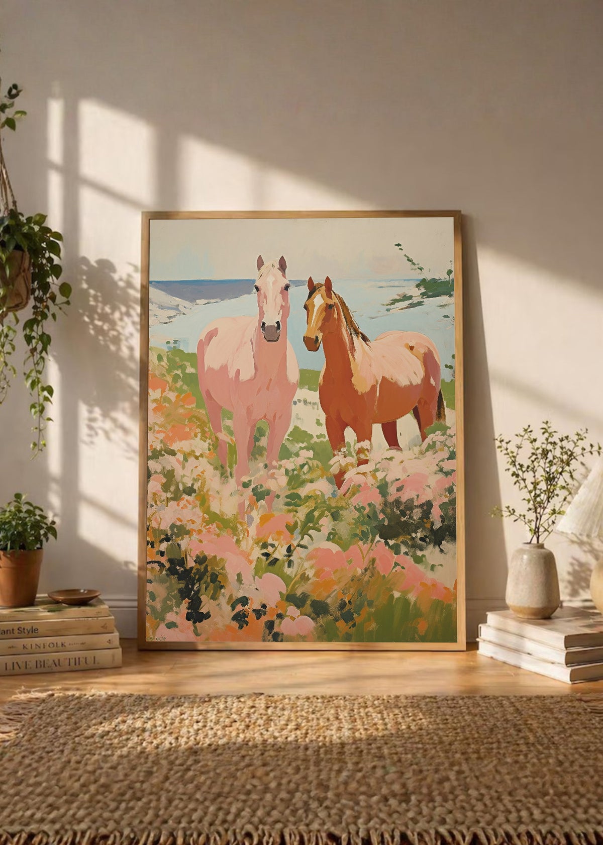 Cuadro Decorativo Trendy, Caballos Campo Flores Rosa