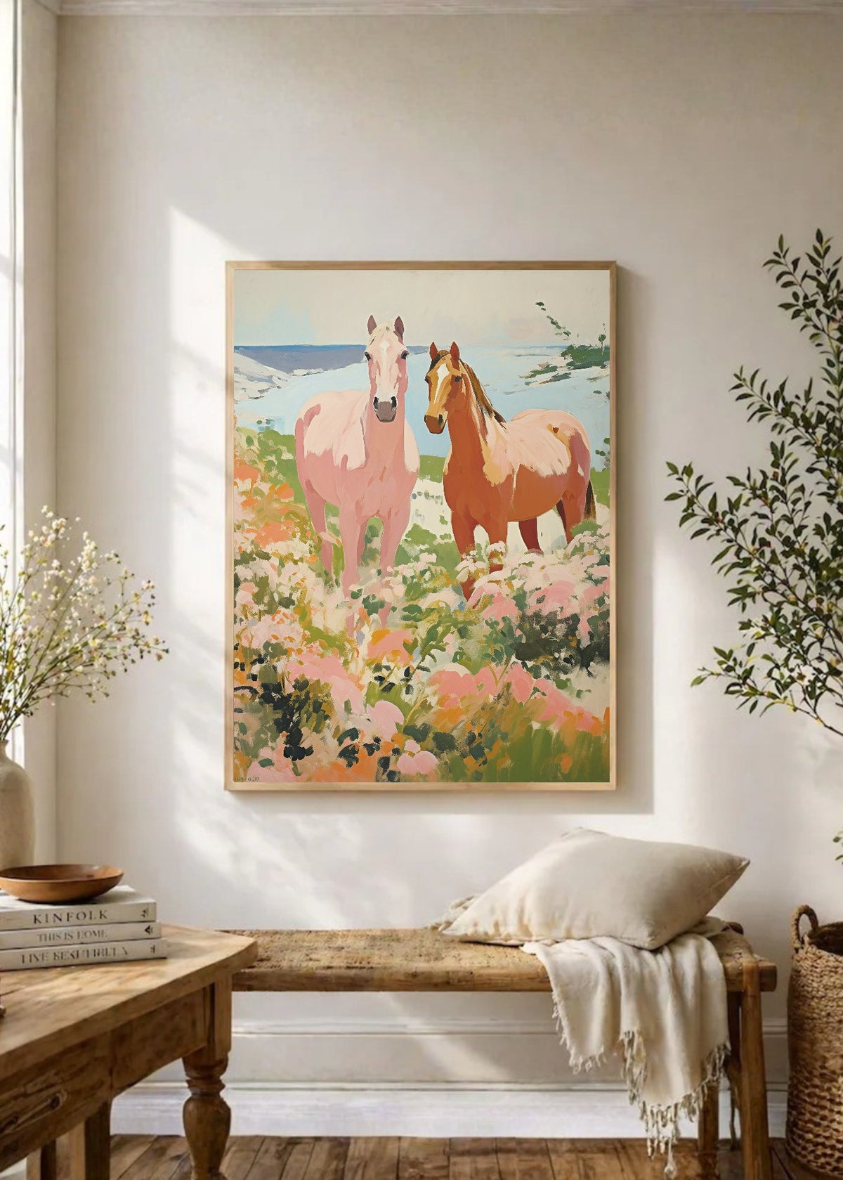 Cuadro Decorativo Trendy, Caballos Campo Flores Rosa