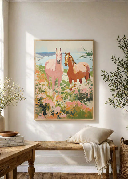 Cuadro Decorativo Trendy, Caballos Campo Flores Rosa