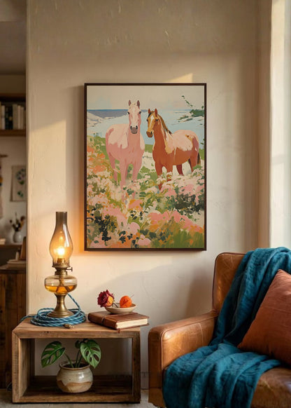 Cuadro Decorativo Trendy, Caballos Campo Flores Rosa