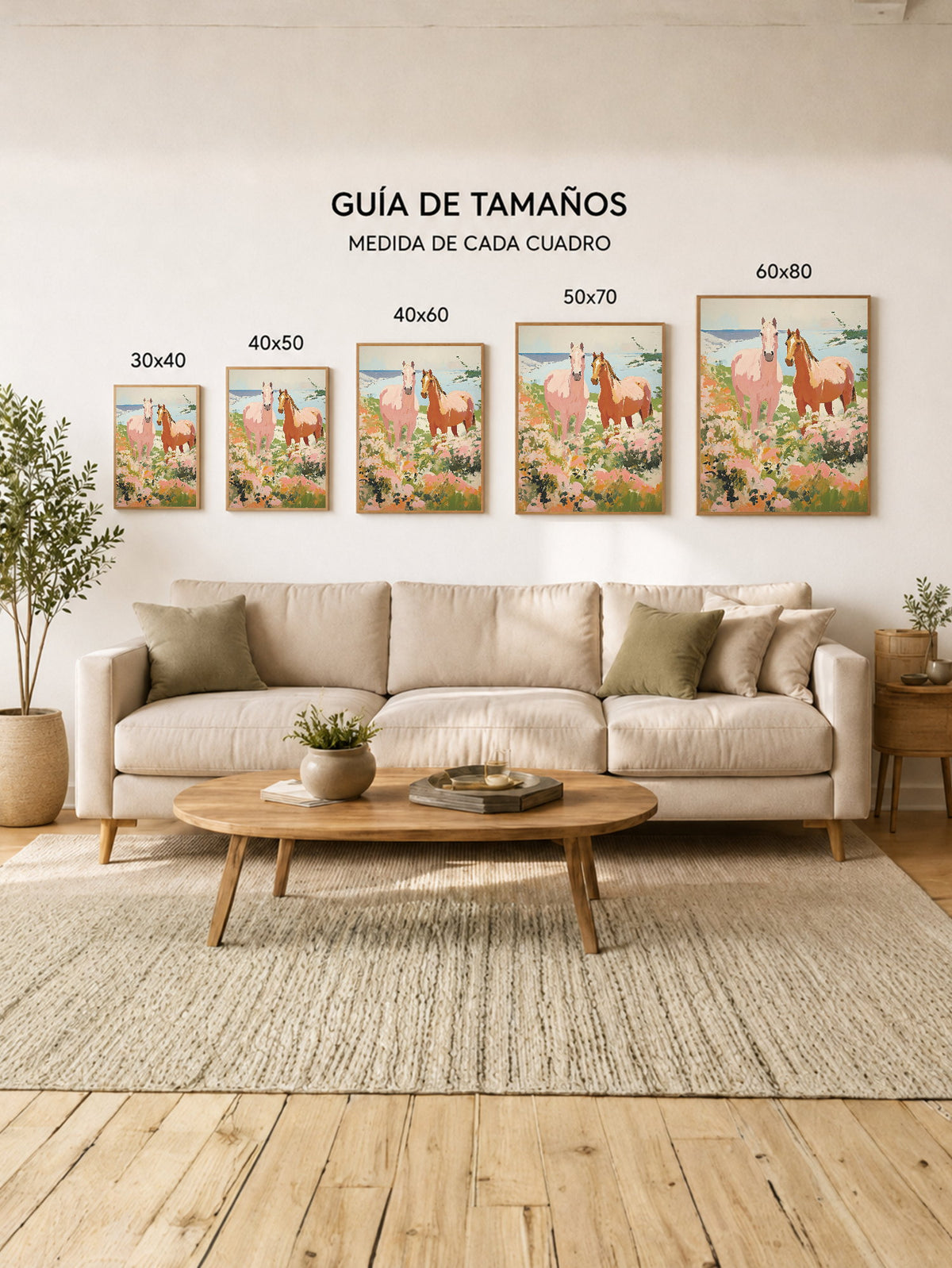 Cuadro Decorativo Trendy, Caballos Campo Flores Rosa