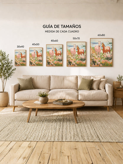 Cuadro Decorativo Trendy, Caballos Campo Flores Rosa