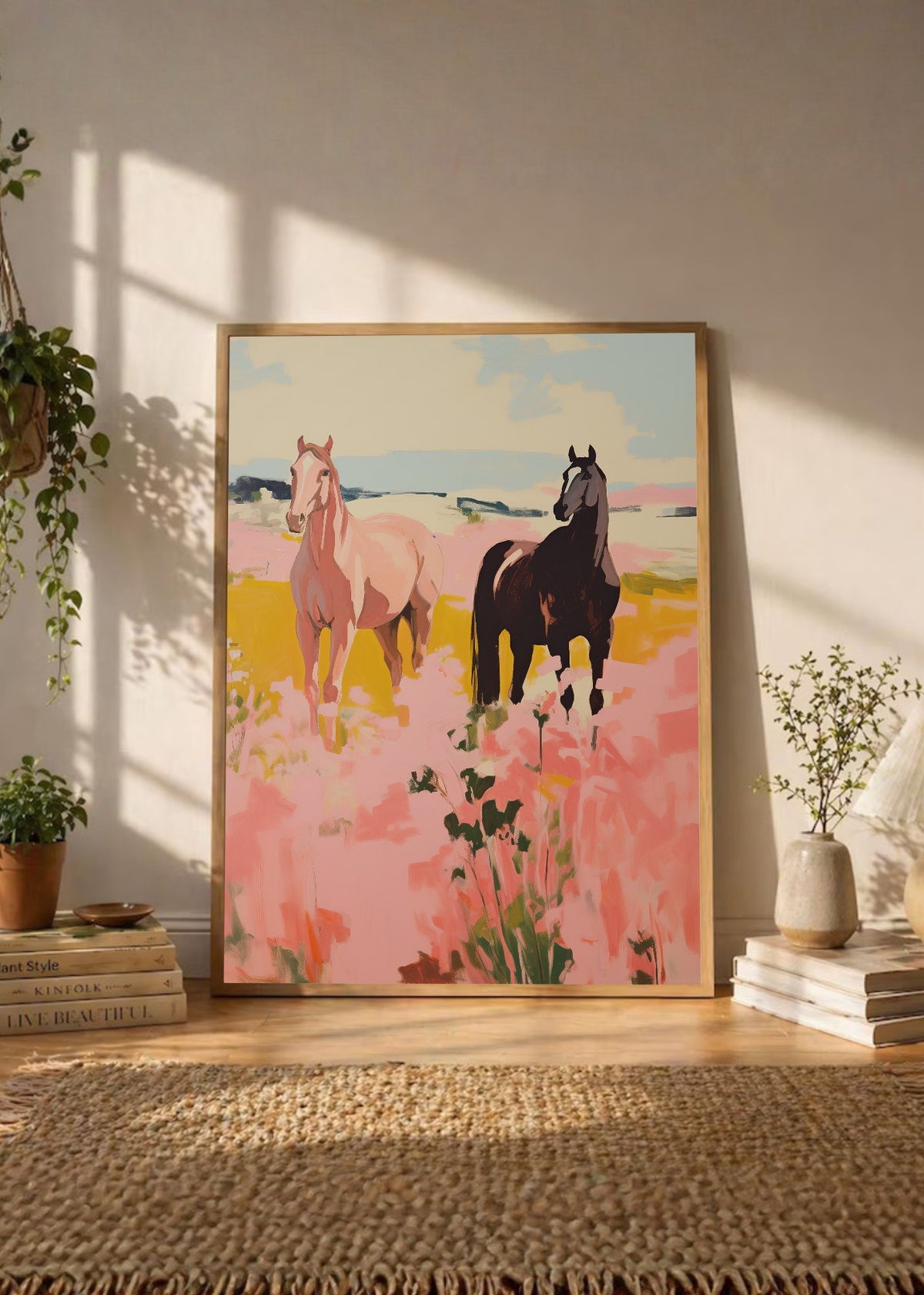 Cuadro Decorativo Trendy, Caballos Campo Rosa Pastel