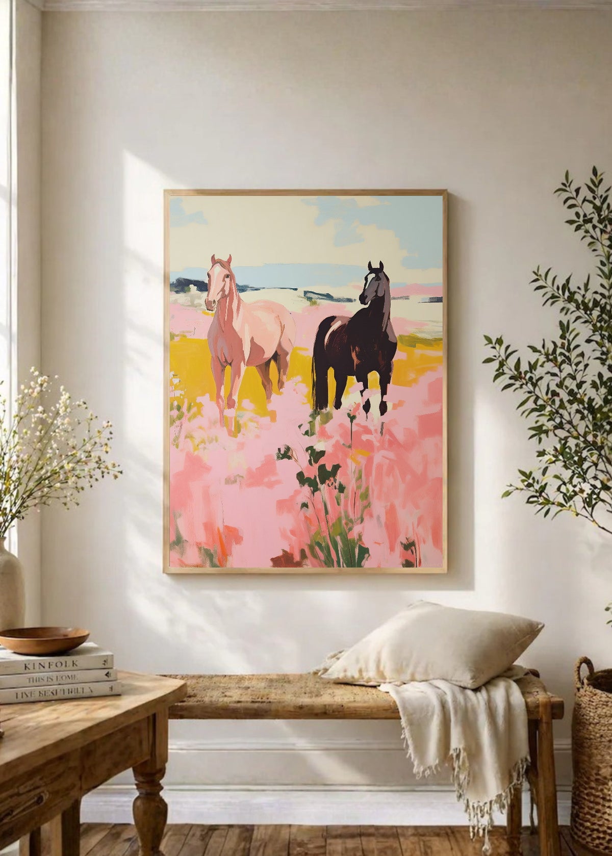 Cuadro Decorativo Trendy, Caballos Campo Rosa Pastel