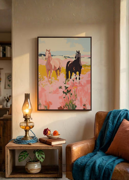 Cuadro Decorativo Trendy, Caballos Campo Rosa Pastel