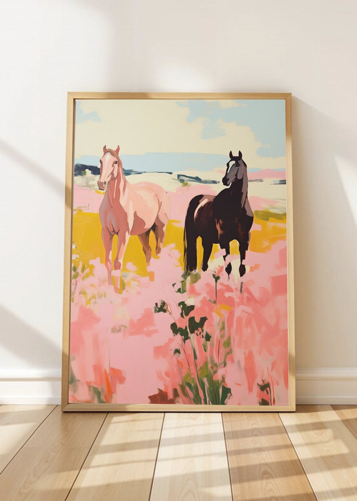 Cuadro Decorativo Trendy, Caballos Campo Rosa Pastel